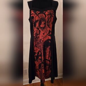 Hemet Dress Goth Rockabilly Ravens Skull Print Red Black Size 2XL Made In USA